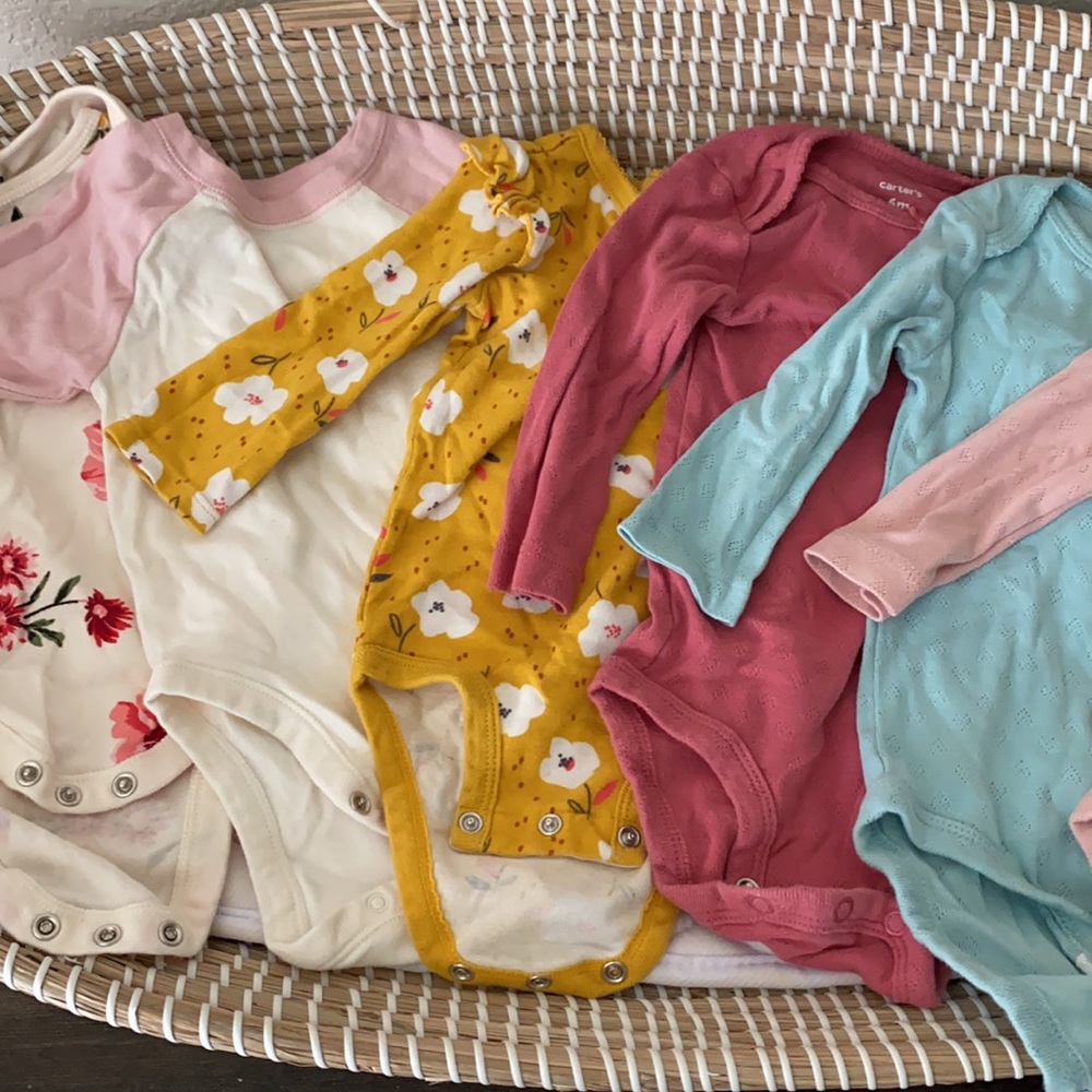 Lot of 7 baby girl long sleeve onesie shirts